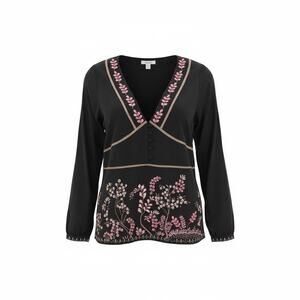 Sundance Women Boho Long Sleeve Peasant V- Neck Top Sz. 12 Black EUC Cowgirl